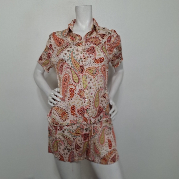 Dee Elly Boho Romantic Paisley Print Satin Top and Shorts 2 Piece Pajamas - XL - Picture 1 of 14
